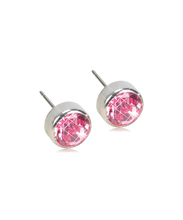 Load image into Gallery viewer, Silver Titanium Bezel Crystal Earrings
