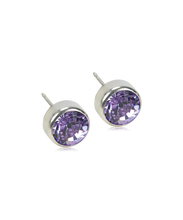 Load image into Gallery viewer, Silver Titanium Bezel Crystal Earrings
