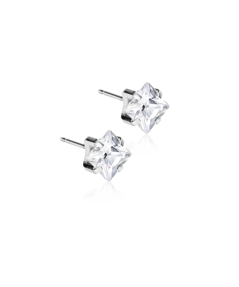 Silver Titanium Tiffany Edge White Cubic Zirconia Earrings